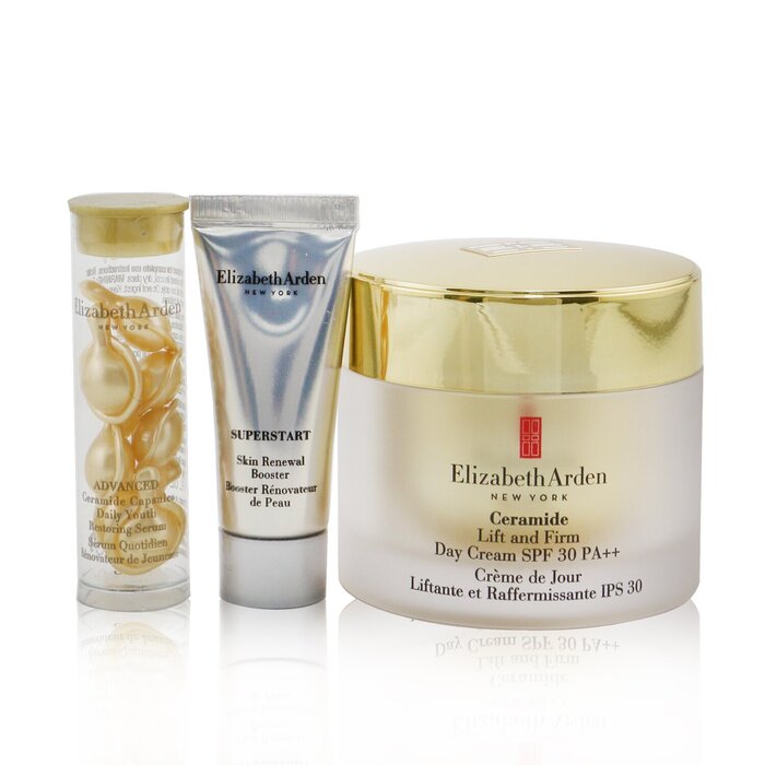 Elizabeth Arden Ceramide Lift & Firm Youth-Restoring Solutions סט: Day Cream SPF 30 50ml+ Advanced Serum 7caps+ Superstart Booster 5ml 3pcsProduct Thumbnail