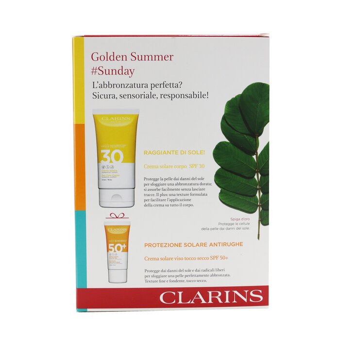 Clarins مجموعة إهداء Golden Summer Sunday: كريم للعناية الشمسية بالجسم SPF 30 150مل + كريم للعناية الشمسية للوجه Dry Touch SPF 50 30مل 2pcsProduct Thumbnail