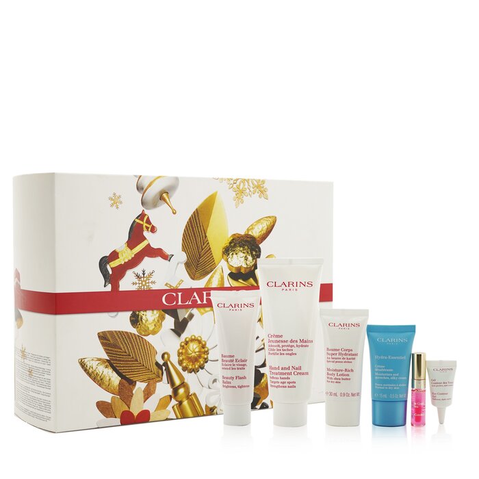Clarins Weekend Essentials: Tratamiento de Manos & Uñas + Beauty Flash Bálsamo + Loción Corporal + Hydra-Essentiel Crema + Gel Contorno de Ojos + Aceite de Labios... 6pcs+1bagProduct Thumbnail