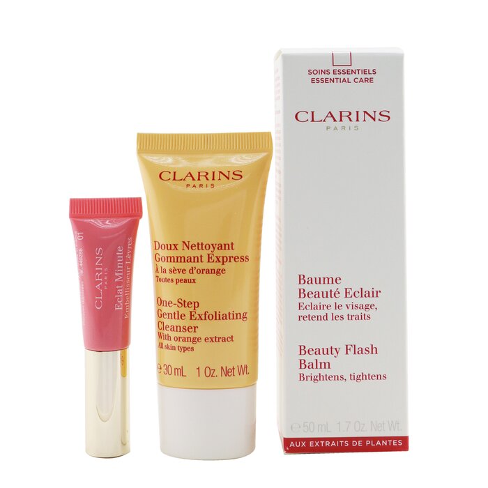 Clarins Beautiful & Radiant Set: Beauty Flash Balm 50ml+ Gentle Exfoliating Cleanser 30ml+ Lip Perfector 5ml+ Bag סט של קלינסר, תכשיר לשפתיים ותיק 3pcs+1bagProduct Thumbnail
