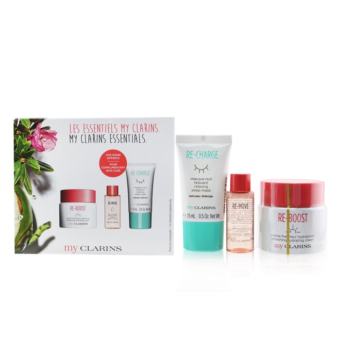 Clarins My Clarins Essentials Set: Re-Boost Hydrating Cream 50ml+ Re-Move Cleansing Water 10ml+ Re-Charge Sleep Mask 15ml 3pcsProduct Thumbnail