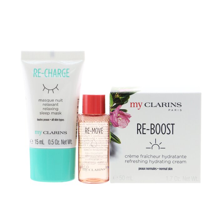 Clarins Set My Clarins Essentials: Re-Boost Crema Hidratante 50ml + Re-Move Agua Limpiadora 10ml + Re-Charge Mascarilla de Dormir 15ml 3pcsProduct Thumbnail