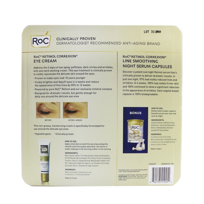 洛克  ROC 视黄醇修护眼霜2件套装：2x眼霜 15ml + 抚纹晚间精华胶囊 10粒 3pcsProduct Thumbnail