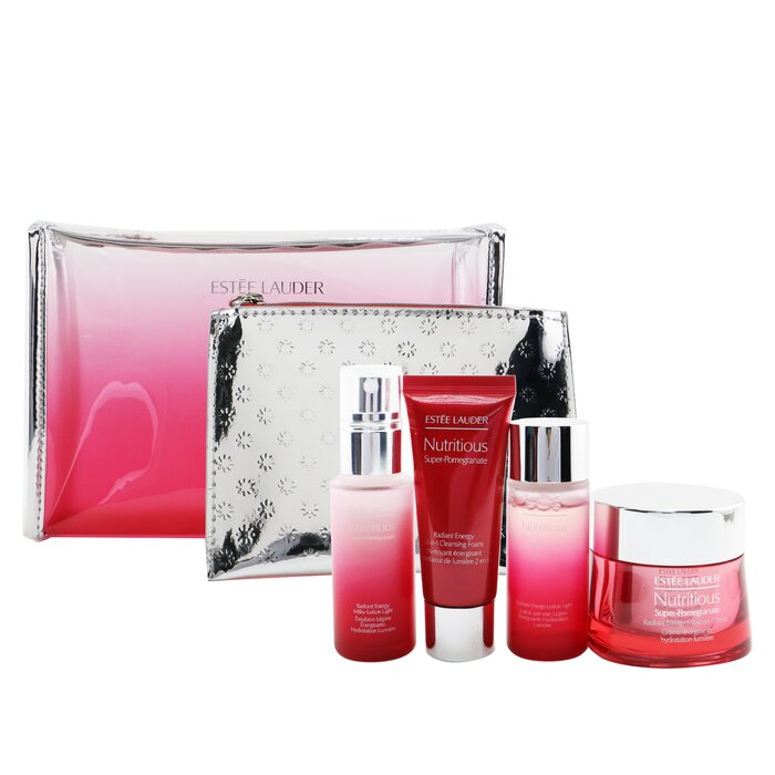 Estee Lauder Nutritious Super-Pomegranate Reveal A Rosy Radiance Set: Moisture Creme+ Milky Lotion Light+ Lotion Light+ Cleansing Foam...(Box Slightly Damaged) 4pcs+2bagsProduct Thumbnail