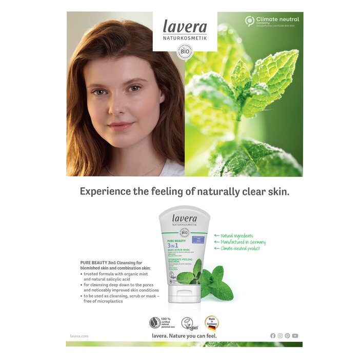 Lavera Pure Beauty 3 in 1 Wash, Scrub, Mask - Για Ατελές & Μικτό Δέρμα 125ml/4ozProduct Thumbnail