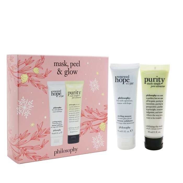 Philosophy Mask, Peel & Glow 2-Pieces Set: Purity Made Simple Pore Extractor 30ml + Renewed Hope In A Jar Peeling Mousse 30ml (תאריך תפוגה: 02/2022) 2x30ml/1ozProduct Thumbnail