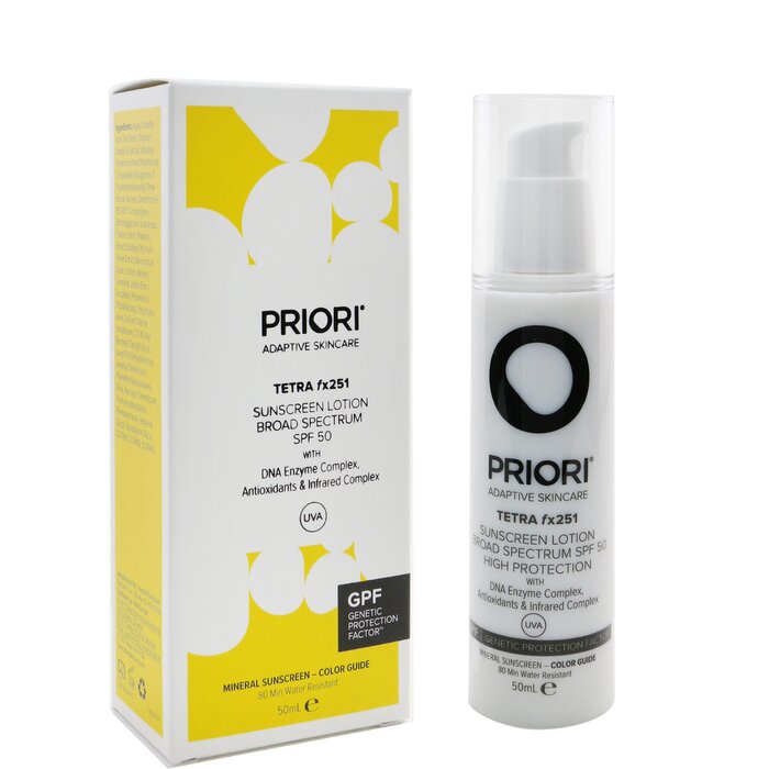 Priori TETRA fx251 Sunscreen Lotion Broad Spectrum SPF 50 (Color Guide & 80 Min Water Resistant) 50ml/1.69ozProduct Thumbnail