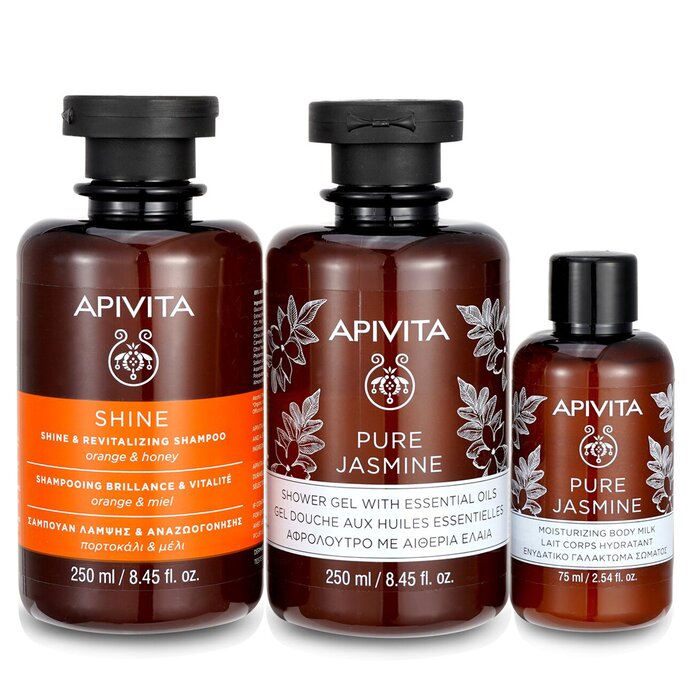 Apivita Holly Jolly Treats Set: Shine & Revitalizing Shampoo 250ml+ Pure Jasmine Shower Gel 250ml+ Pure Jasmine Body Milk 75ml  3pcsProduct Thumbnail