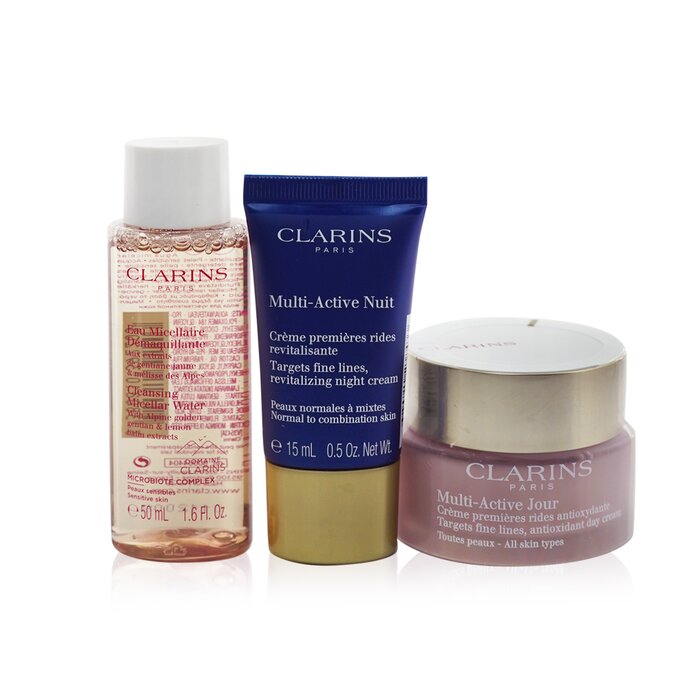 Clarins Multi-Active Collection: Day Cream 50ml+ Night Cream 15ml+ Cleansing Micellar Water 50ml+ Bag 3pcs+1bagProduct Thumbnail