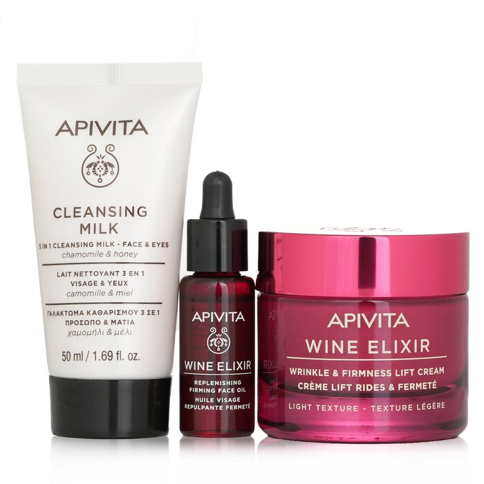 Apivita Di-Vine Beauty (Wine Elixir- Light Texture) Gift Set: Wrinkle Lift Cream 50ml+ Face Oil 10ml+ Cleansing Milk 50ml+Pouch 3pcs+1pouchProduct Thumbnail
