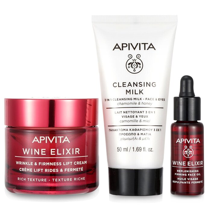 Apivita Di-Vine Beauty (Wine Elixir- Rich Texture) Gift Set: Wrinkle Lift Cream 50ml+ Face Oil 10ml+ Cleansing Milk 50ml+ Pouch 3pcs+1pouchProduct Thumbnail