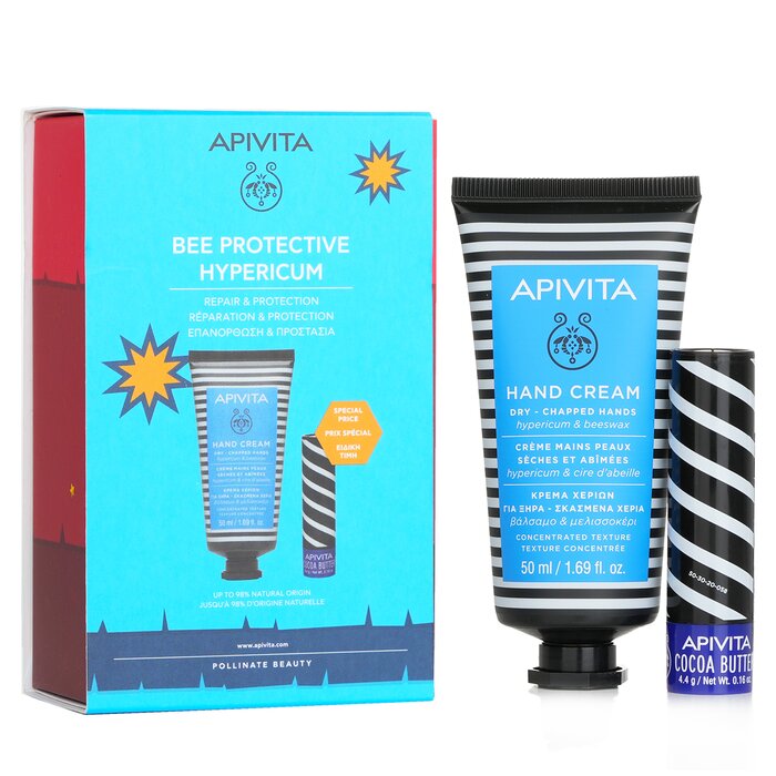 Apivita 艾蜜塔 保護金絲桃套裝：護手霜金絲桃和蜂蠟 50ml+ 唇部護理可可脂 SPF20 4.4g 2pcsProduct Thumbnail