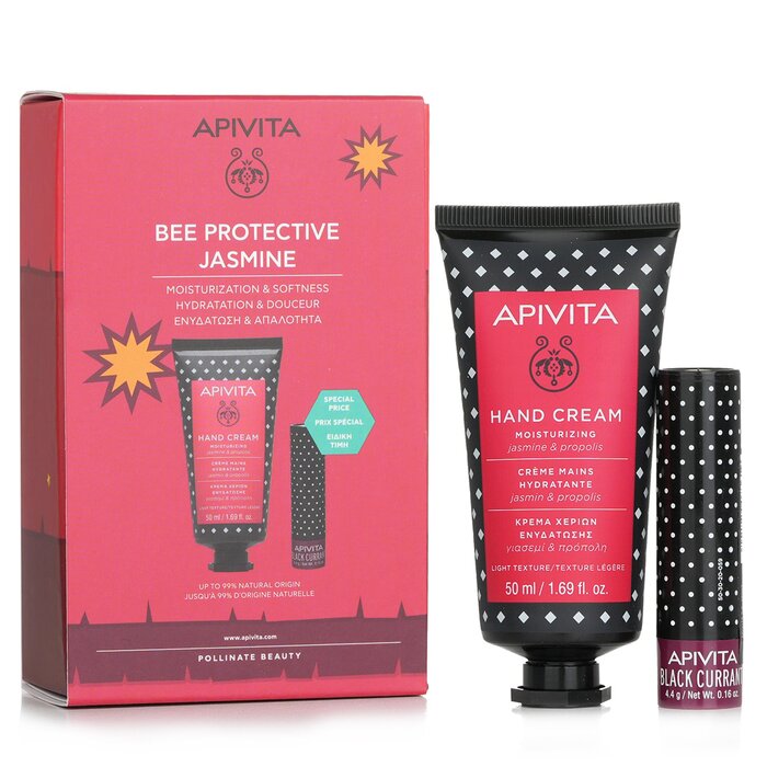 Apivita Bee Protective Jasmine Set: Hand Cream Jasmine & Propolis 50ml+ Lip Care Black Currant  2pcsProduct Thumbnail