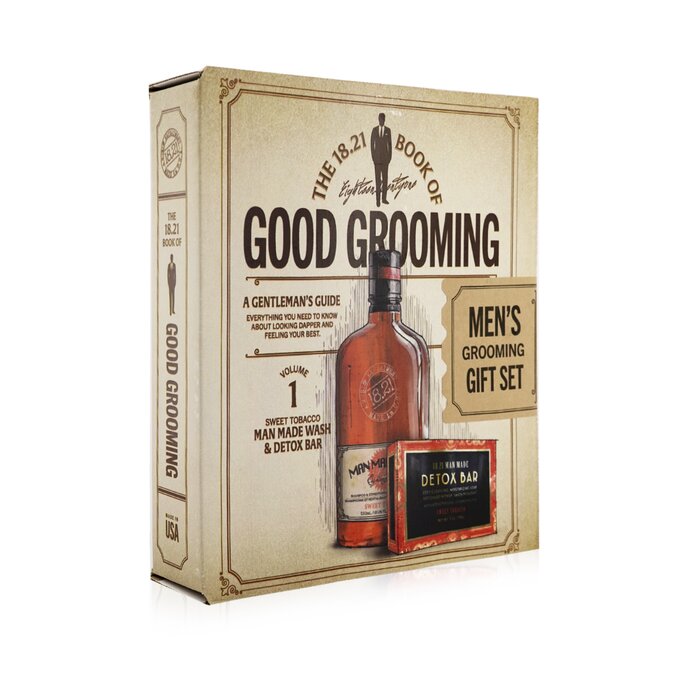 18.21 Man Made مجموعة العناية الرجالية حجم 1 Book of Good Grooming: (غسول 532مل + صابون مزيل للسموم 198غ) Sweet Tobacco 2pcsProduct Thumbnail