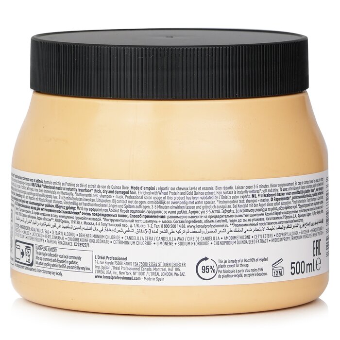 L'Oreal Professionnel Serie Expert - Absolut Repair Gold Quinoa + Protein Dərhal Bərpaedici Maska (Quru və Zədəli Saçlar üçün) 500ml/16.9ozProduct Thumbnail