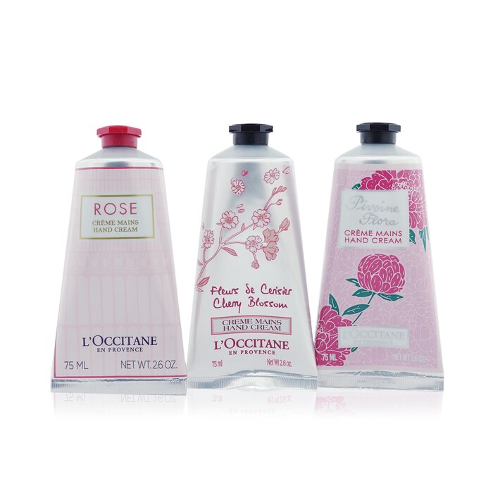 L'Occitane Coleção de cremes para as mãos Pink Flowers: Pivoine Flora + Rose + Cherry Blossom 3x75ml/2.6ozProduct Thumbnail