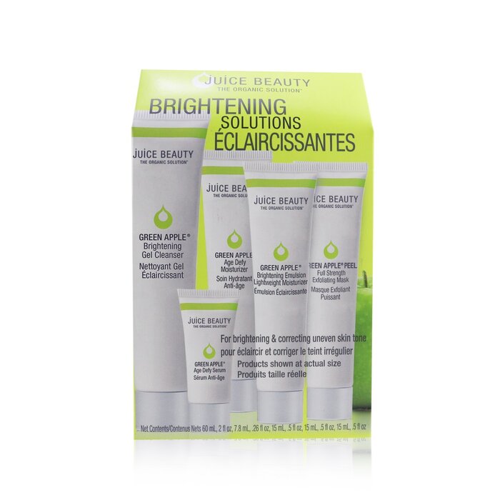 Juice Beauty Brightening Solutions Set: 1x Green Apple Brightening Gel Cleanser - 60ml/2oz + 1x Green Apple Age Defy Serum - 7.8ml/0.26oz + 1x Green Apple Age Defy Moisturizer - 15ml/0.5oz + 1x Green Apple Brightening Emulsion Lightweight Moisturizer - 15ml/0.5oz + 1x Green Apple Peel (Exp. Date 11/2022) 5pcsProduct Thumbnail