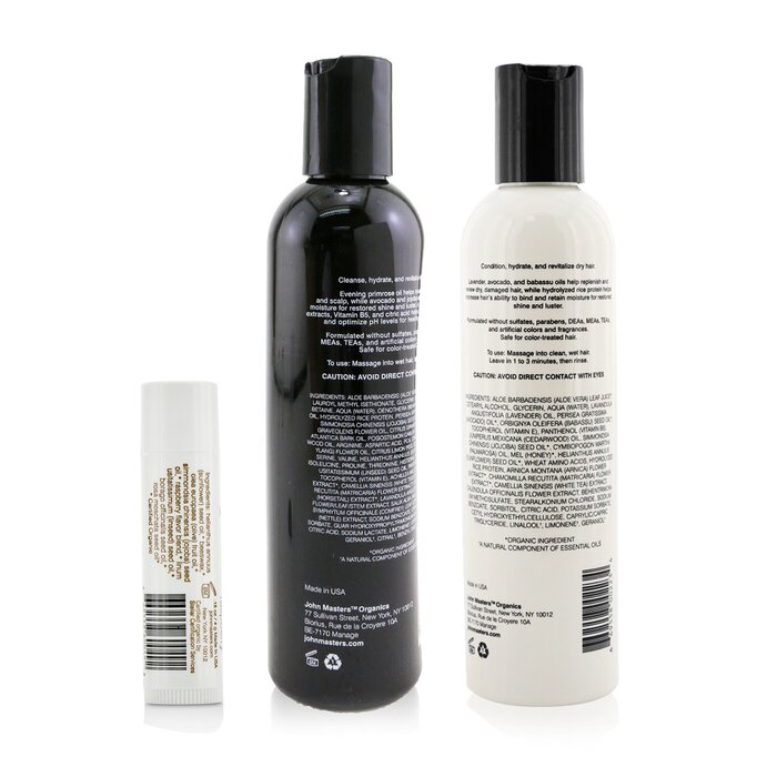 John Masters Organics - Shampoo For Dry Hair with Evening Primrose 236ml+ Conditioner For Dry Hair with & Avocado 236ml+Lip Calm 4g 3pcs - Sets & Coffrets | Free Shipping