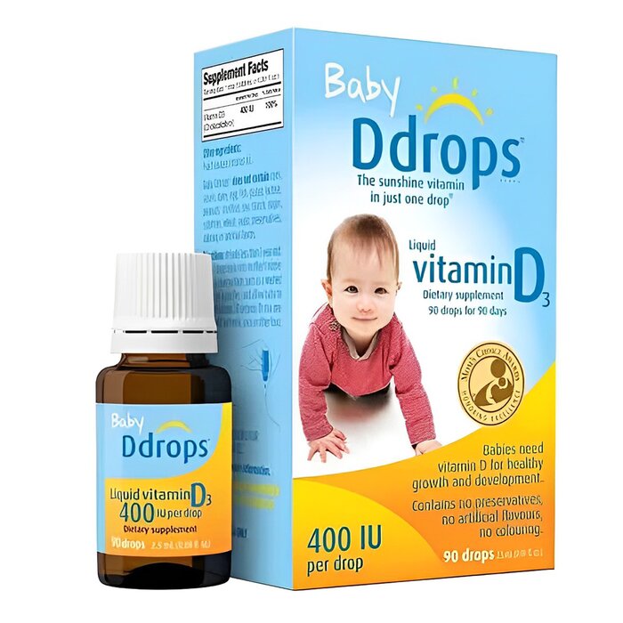 Baby DDrops liquid vitamin D3 400 International units - 90 drops (2.5ml) 2.5mlProduct Thumbnail