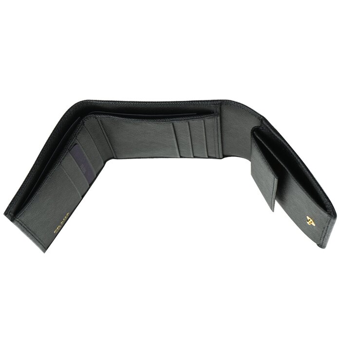 Prada 普拉達  Saffiano 皮革短款三摺疊搭扣錢包 1MH176  黑色Product Thumbnail