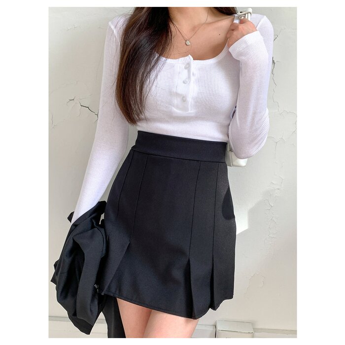 Back Banding Pleats Mini Skirt (XS-M)