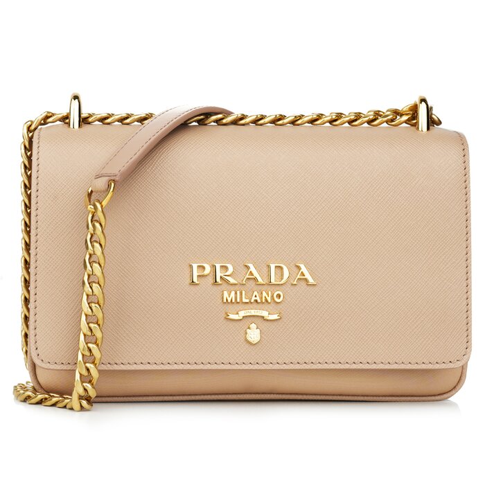 Prada 普拉達 Prada Plain Leather Logo Handbag 1BD144 NudeProduct Thumbnail