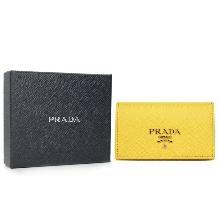 Prada Saffiano Yellow Leather Card Case Wallet