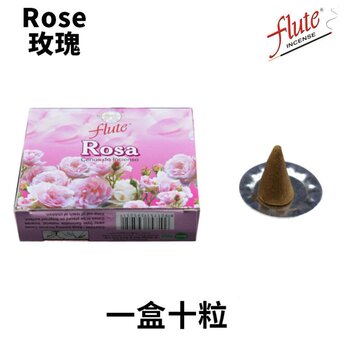 flute - Natural Handmade India Incense  Cone- ROSE – 10 pieces  - Fixed Size