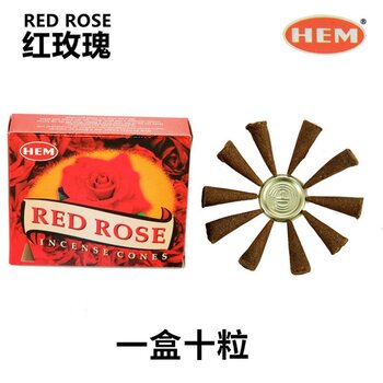 HEM - Handmade India Incense  Cone- RED ROSE  - 10 Pcs