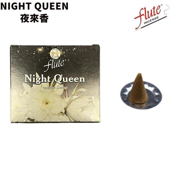 flute - Natural Handmade India Incense Cone- Night Queen – 10 pieces  - 10 pieces