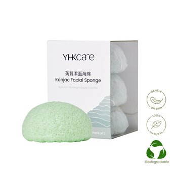 YHKCARE - Konjac Sponge (French green clay) Trio pack  - 3pcs