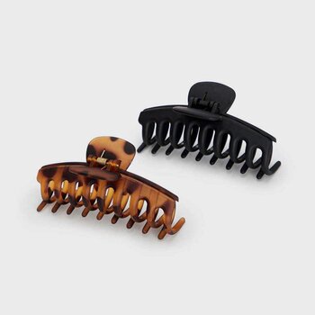 KITSCH - Eco-Friendly Oversized Matte Claw Clip- # Black &Tort  - 2pcs/set