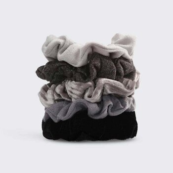 KITSCH - Velvet Scrunchies- # Black/Gray  - 5pcs