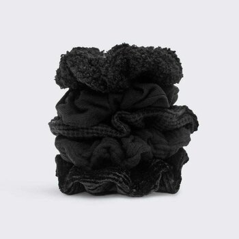 KITSCH - Assorted Textured Scrunchies- # Black  - 5pcs Set