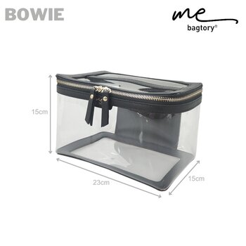 bagtory - ME BOWIE Black  Portable PVC Transparent Cosmetic Case  Make Up Bag  Toiletry Storage Organizer  PVC Suitcase  - Fixed Size