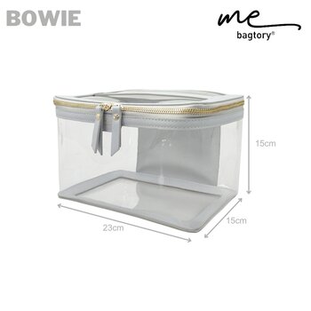 bagtory - ME BOWIE Grey  Portable PVC Transparent Cosmetic Case  Make Up Bag  Toiletry Storage Organizer  PVC Suitcase  - Fixed Size