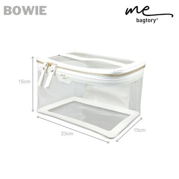 bagtory - ME BOWIE White  Portable PVC Transparent Cosmetic Case  Make Up Bag  Toiletry Storage Organizer  PVC Suitcase  - Fixed Size