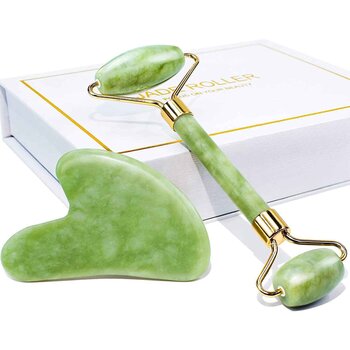 Let's BLOOM - Natural Crystal Duo-Head Facial Massage Roller & Gua Sha Stone Set  - 2pcs