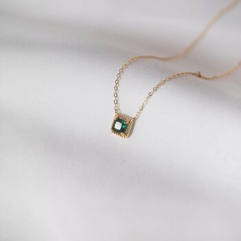 eclater jewellery Emerald Sugar Cube Necklace- # Gold 42 - 45cm