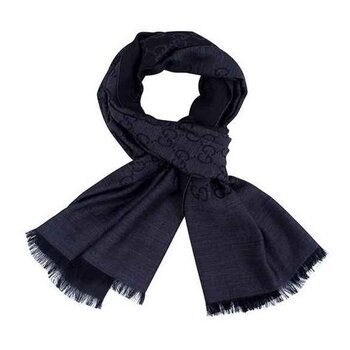 グッチ Gucci GUCCI women's wool silk scarf 165904 3G646 1100 Dark Gray- # Dark Gray Picture Color