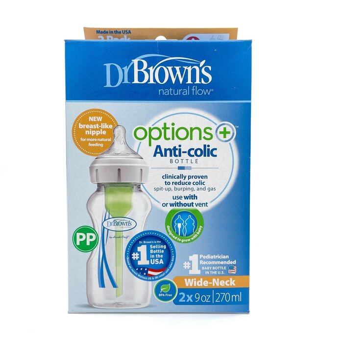 DrBrown’s  Dr. Brown's Options+ Wide-Neck PP Baby Bottle 0m+ 9oz ／ 270ml - 2pcs Fixed SizeProduct Thumbnail