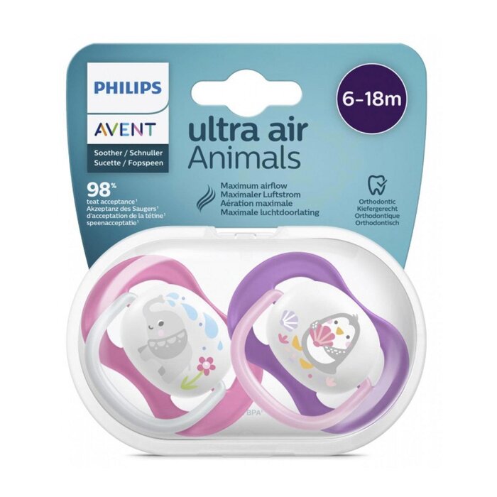 Philips avent PHILIPS AVENT Ultra air Animals Pacifiers Girl 6-18M (Pack of 2)Made in the Netherlands Fixed SizeProduct Thumbnail