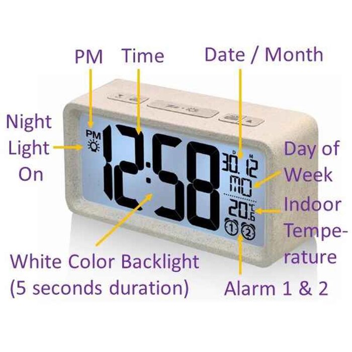 Nid Model K0134B PP Large Digit LCD Alarm Clock with Environmental