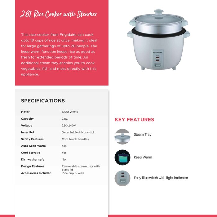 Family Club Plus Frigidaire FD8028S 2.8L Rice Cooker with Steamer 2.8公升