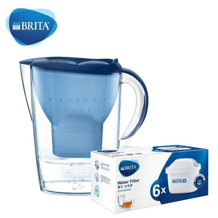 BRITA Marella 2.4L water filter jug with pack 6 filter - blue, blue Fixed  Size