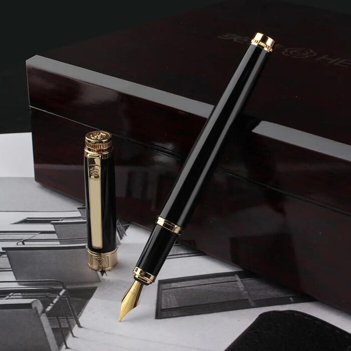 Fountain　ストロベリーネット　1076　Wood　Box　Hero　Set　(Black)　世界各国に無料配送　Fixed　HERO　文房具　Strawberrynet　Pen　Size