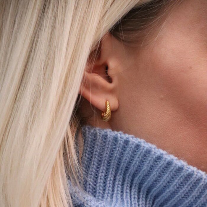 eclater jewellery Dome Huggie Hoop Earrings Gold - 1.2 x 1