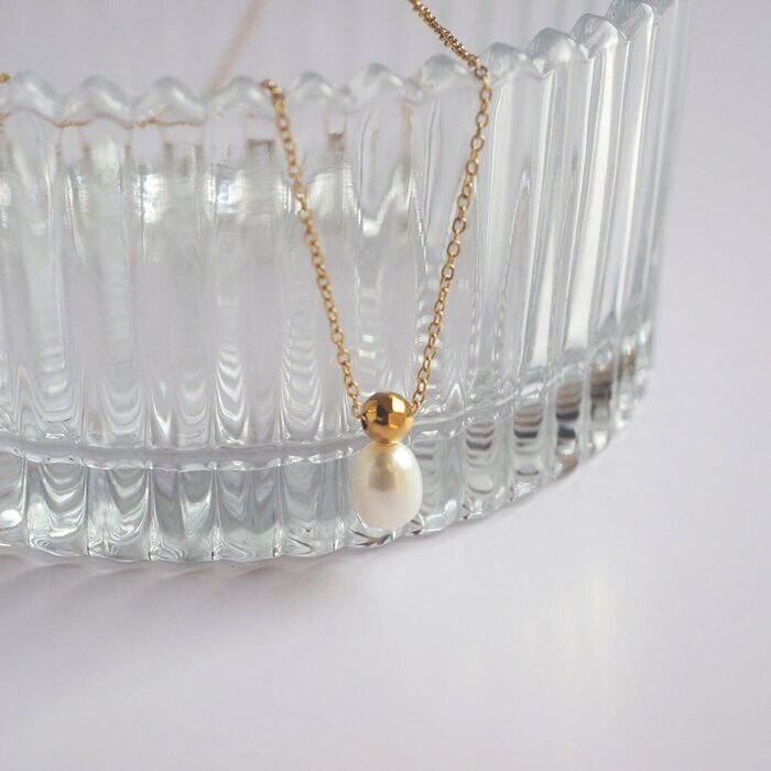 eclater jewellery - Ziva Pearl Necklace Gold - 40.5 - 4