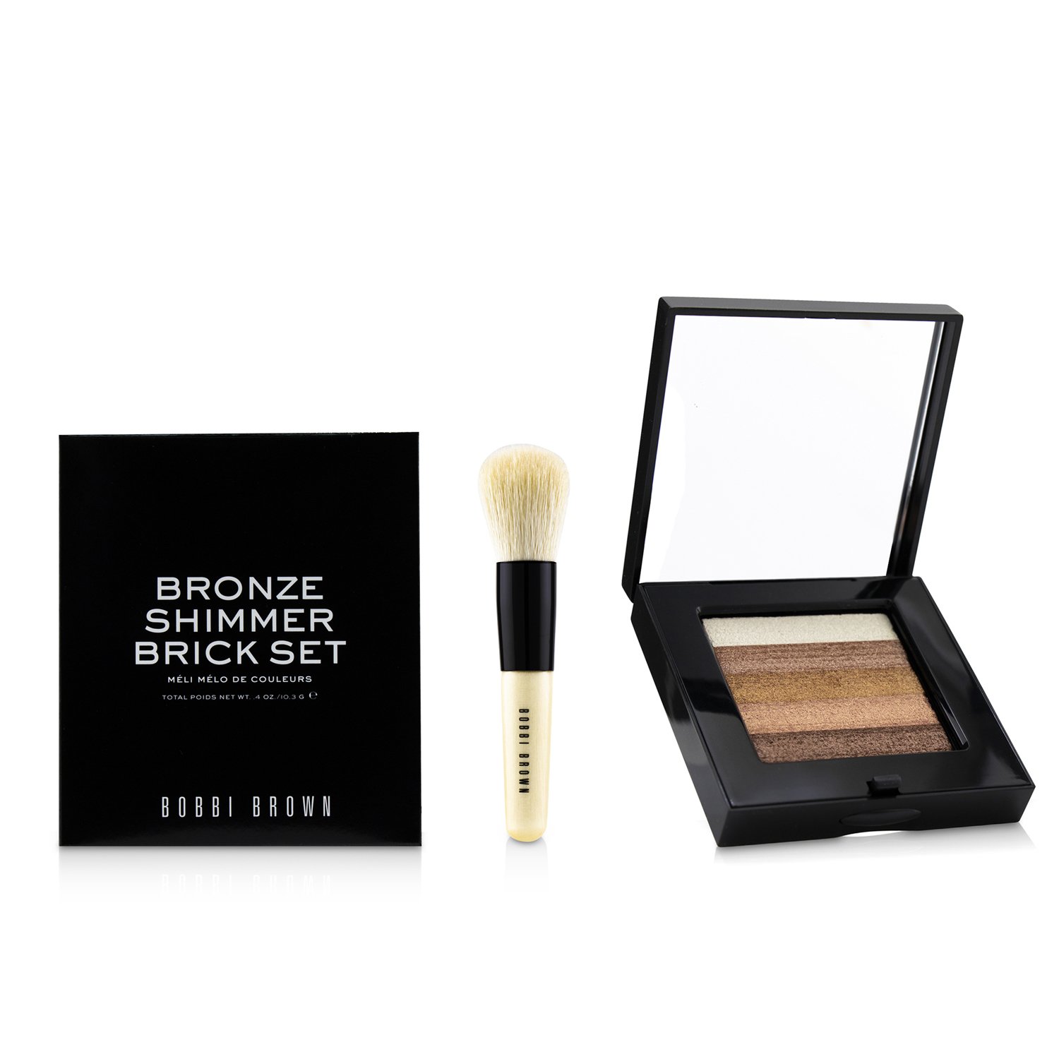 Bobbi Brown Bronze Shimmer Brick Σετ: Bronze Shimmer Brick Πούδρα + Μίνι Πινέλο Προσώπου για Ανάμειξη ( Περιορισμένη Έκδοση ) 2pcs