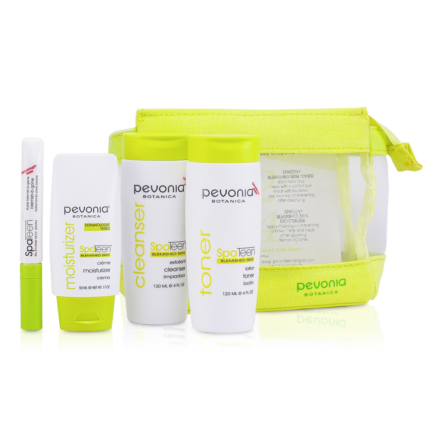 Pevonia Botanica SpaTeen Blemished Skin Kit: Cleanser + Toner + Moisturizer + Bag 3pcs+1bag